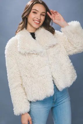 Ivory Mid Waist Faux Fur Coat