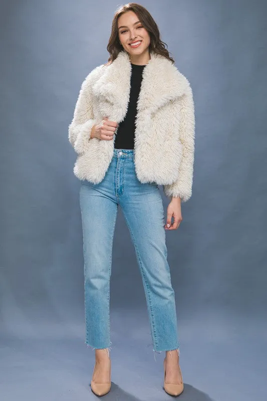 Ivory Mid Waist Faux Fur Coat