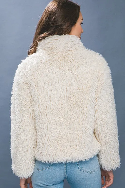 Ivory Mid Waist Faux Fur Coat