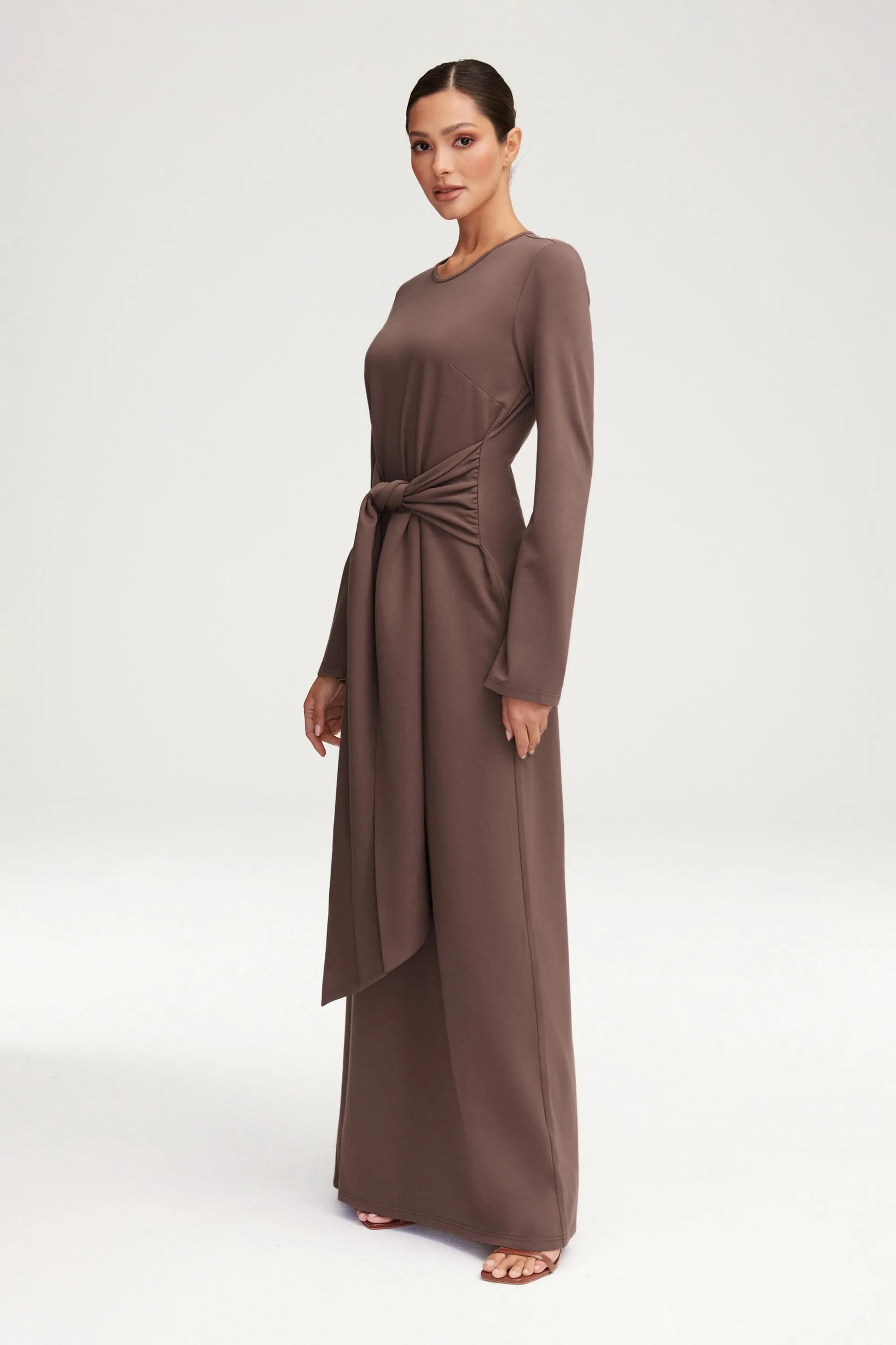 Jersey Tie Front Maxi Dress - Dark Taupe