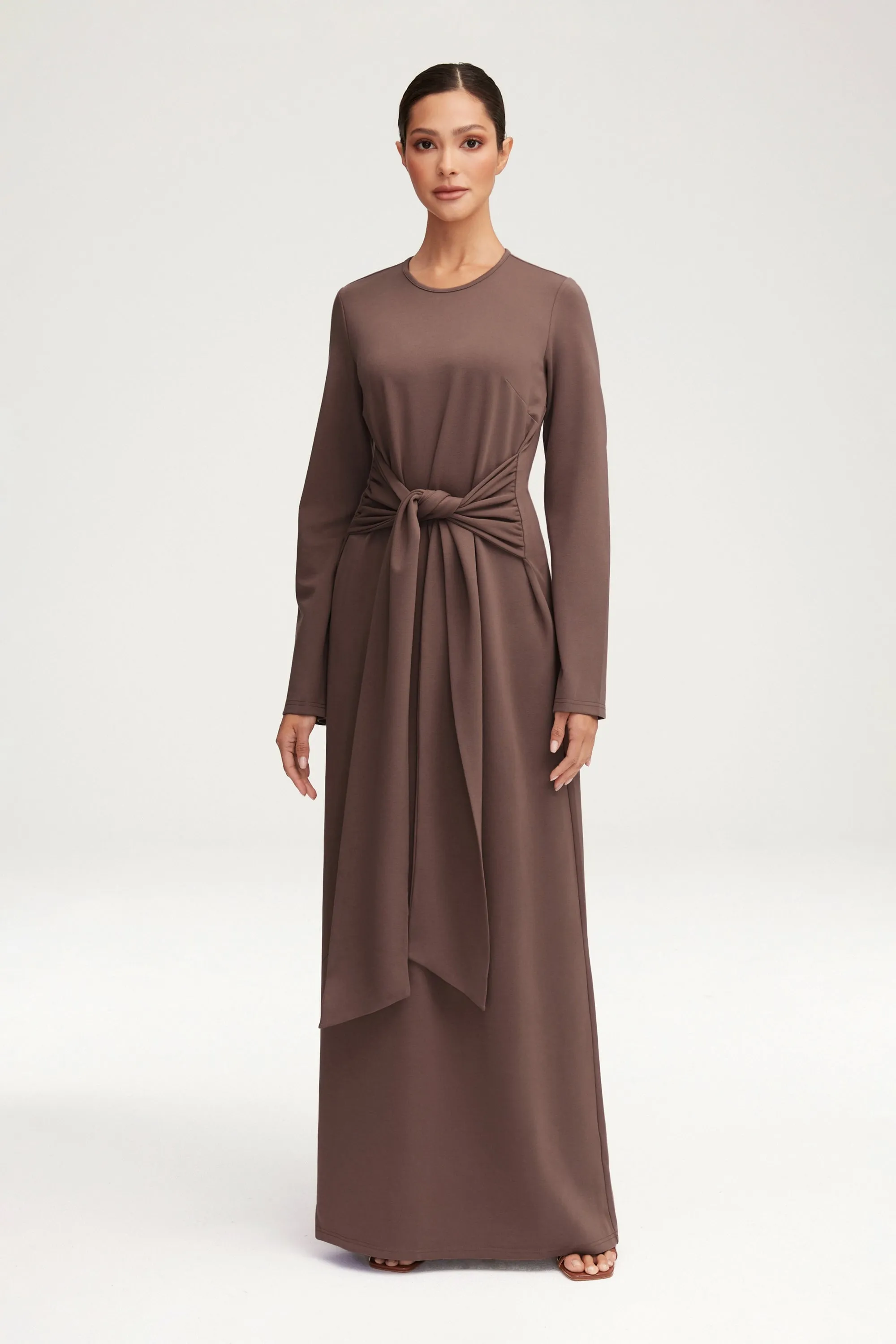 Jersey Tie Front Maxi Dress - Dark Taupe