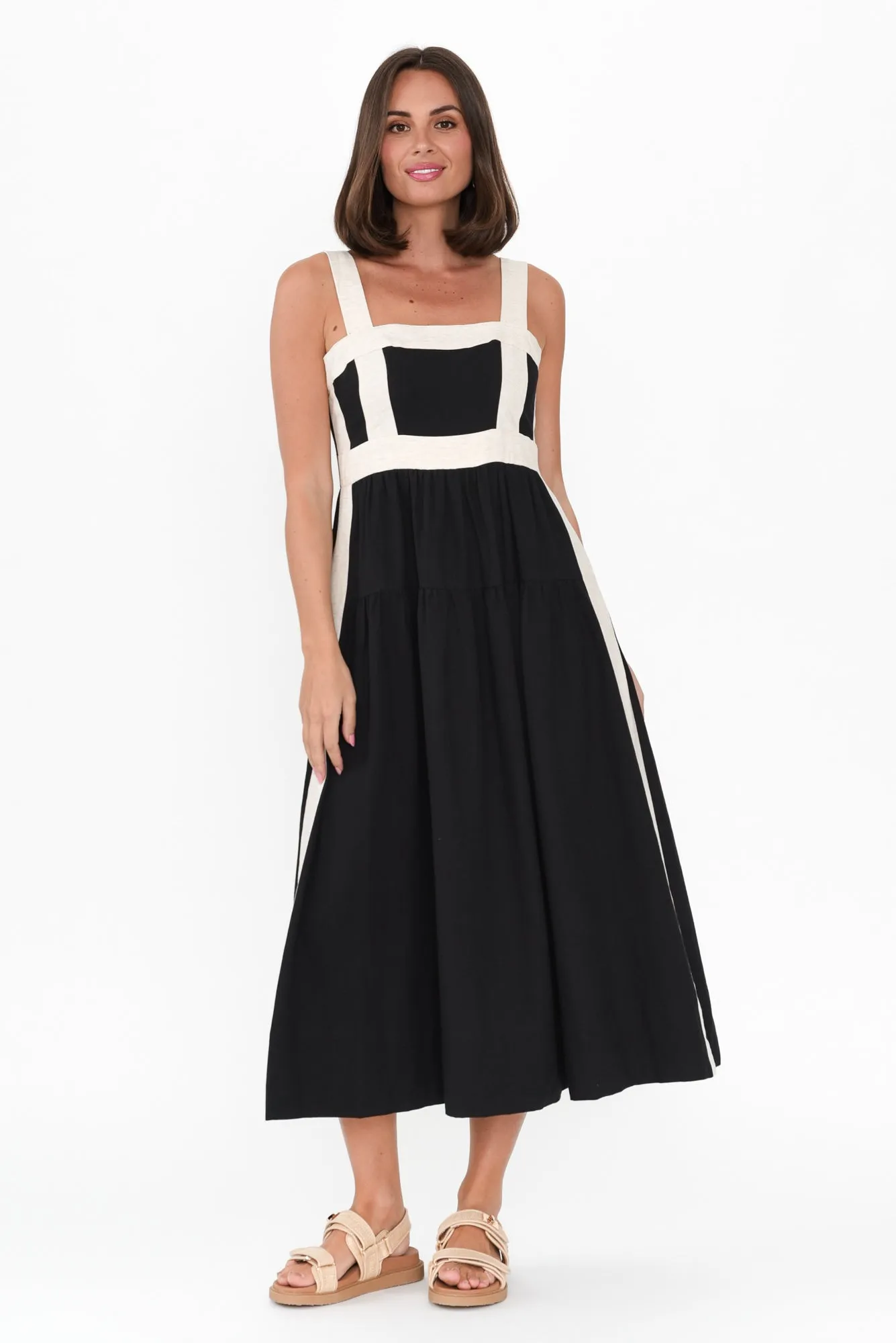 Jolie Black Trim Cotton Blend Dress