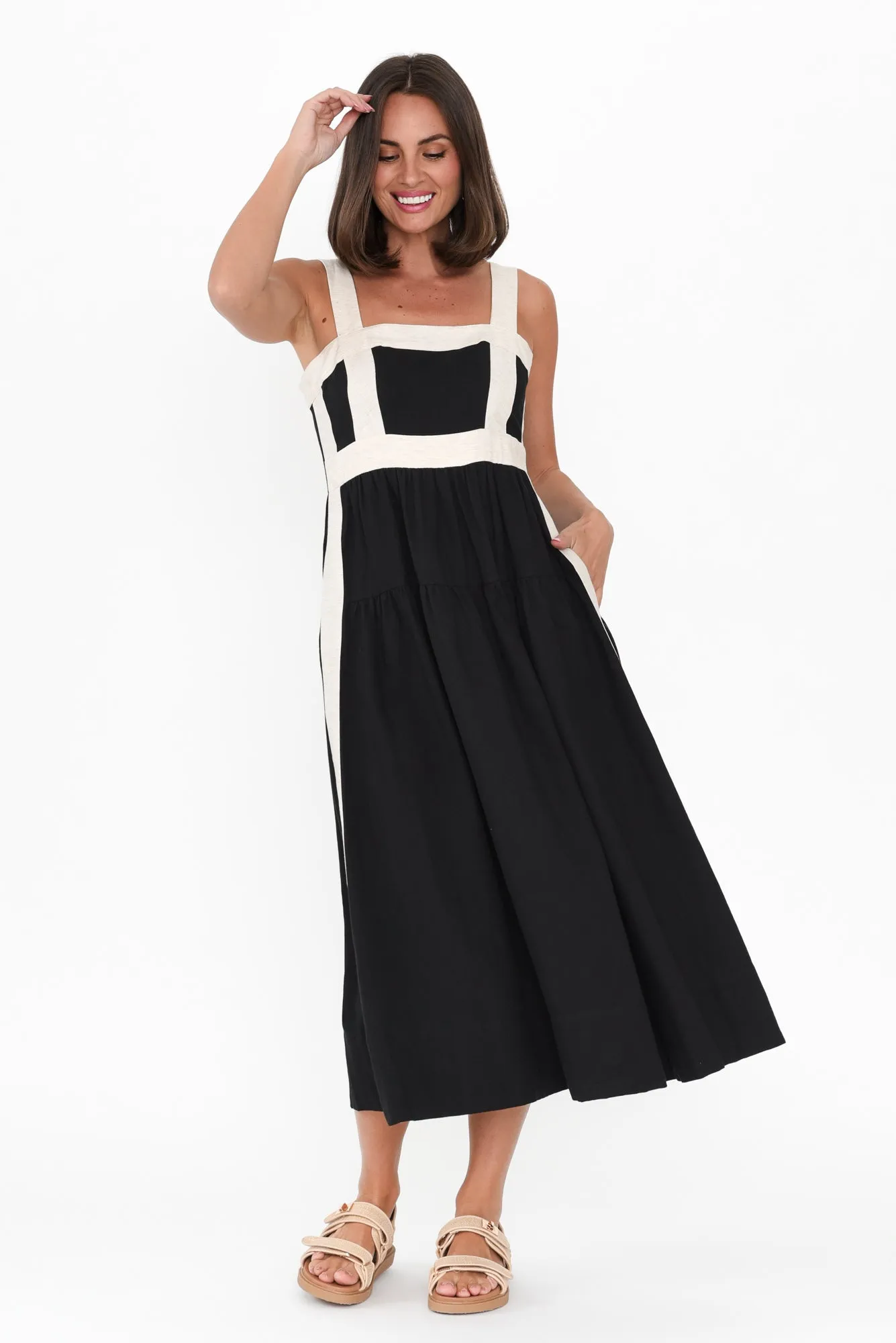 Jolie Black Trim Cotton Blend Dress