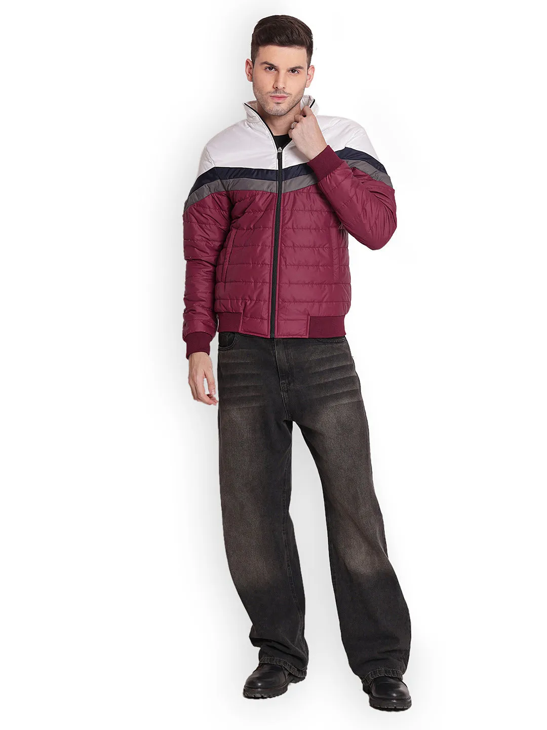 JUMP USA Men Maroon/White Water Resistant Bomber