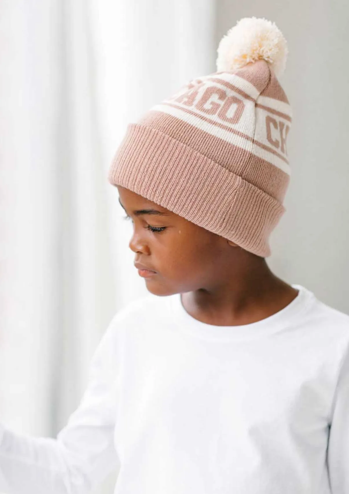 Kids Neutral Chicago Pom Beanie