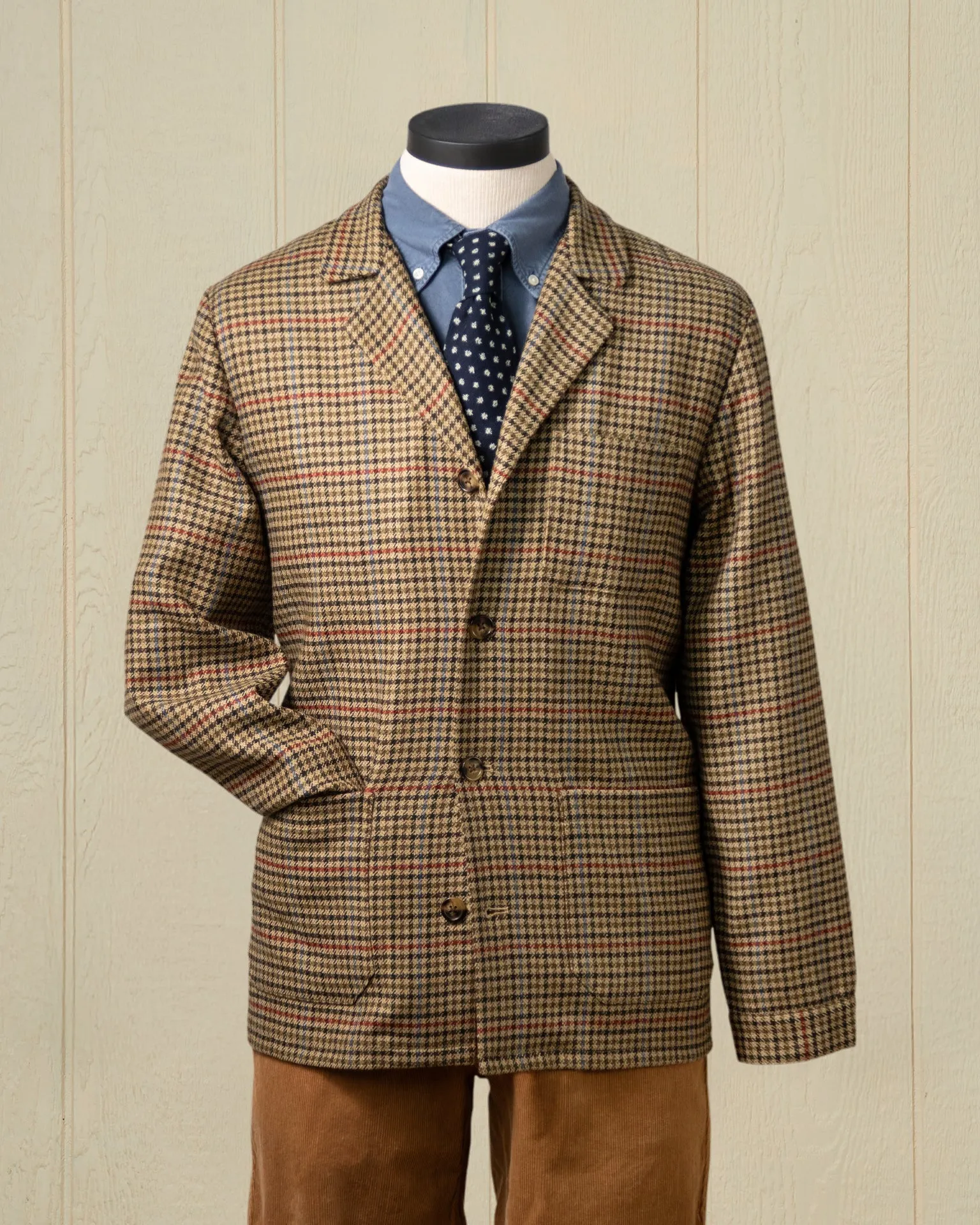 Lambswool Loafer Jacket in Taupe Houndstooth Multi