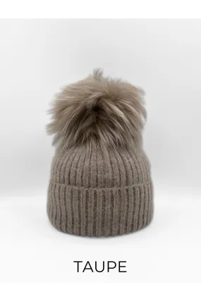 Linda Richards Wool Pom-pom Hat HA-62 | Taupe