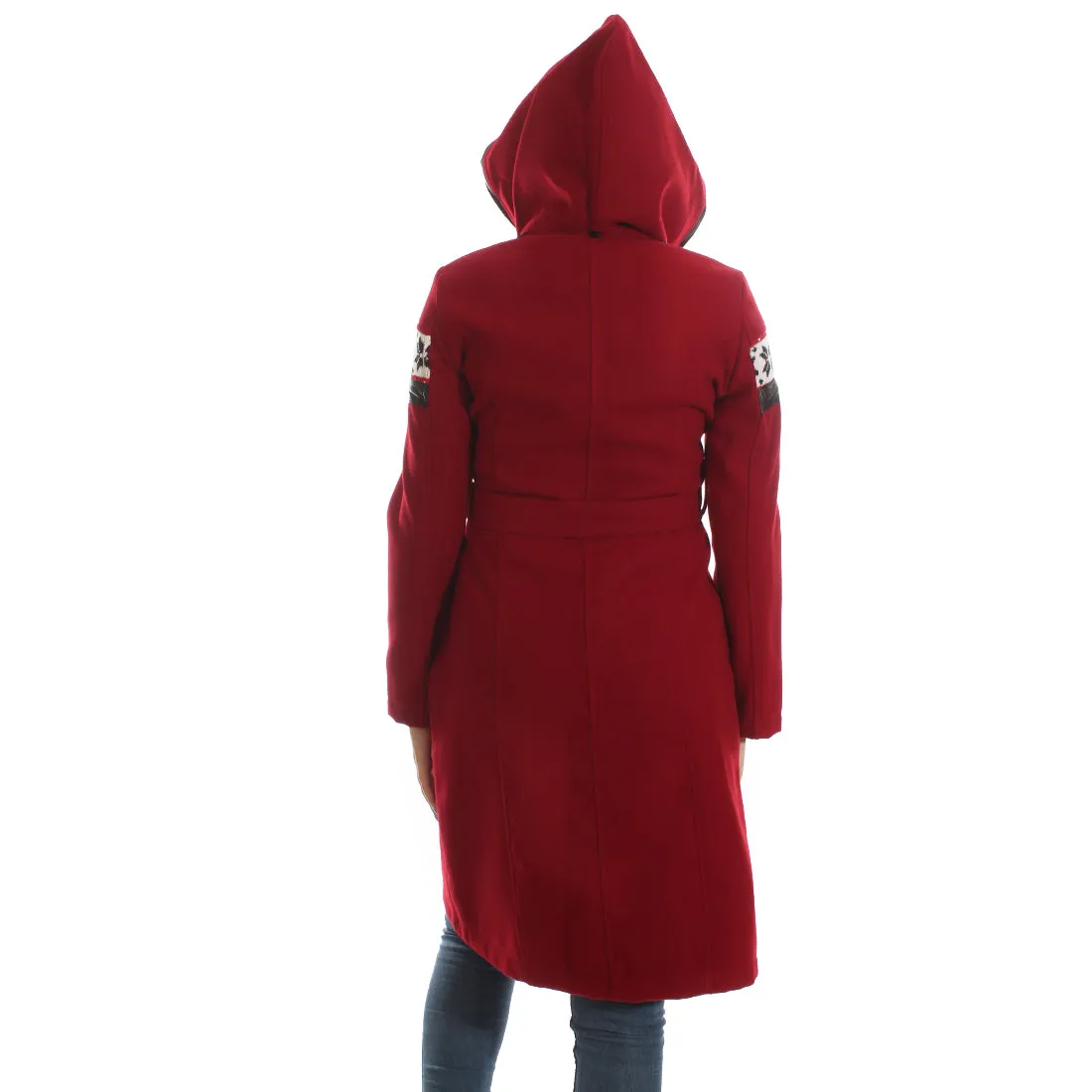 Long coat with removable hoodie/ red -5894