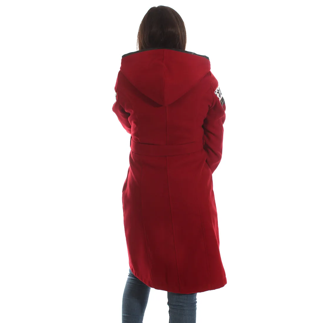 Long coat with removable hoodie/ red -5894