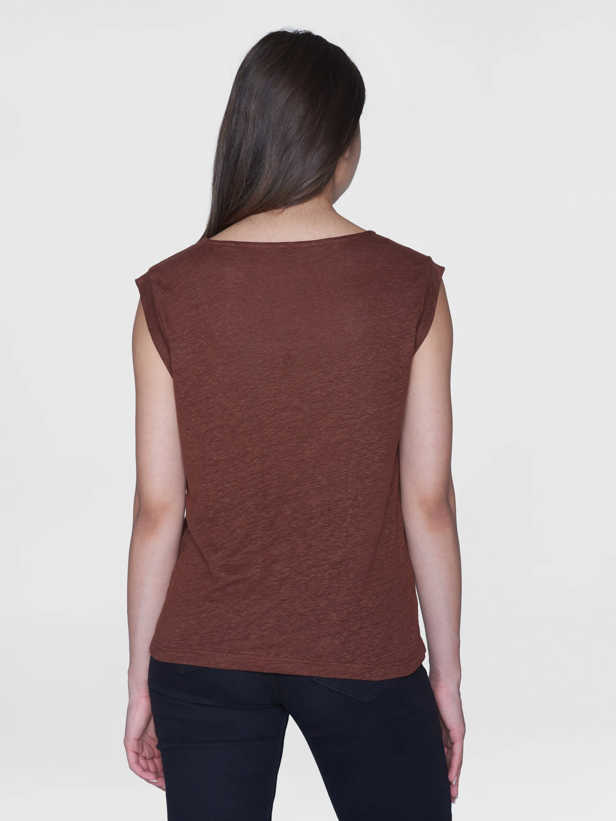 Loose fold up linen t-shirt - Tiramisu