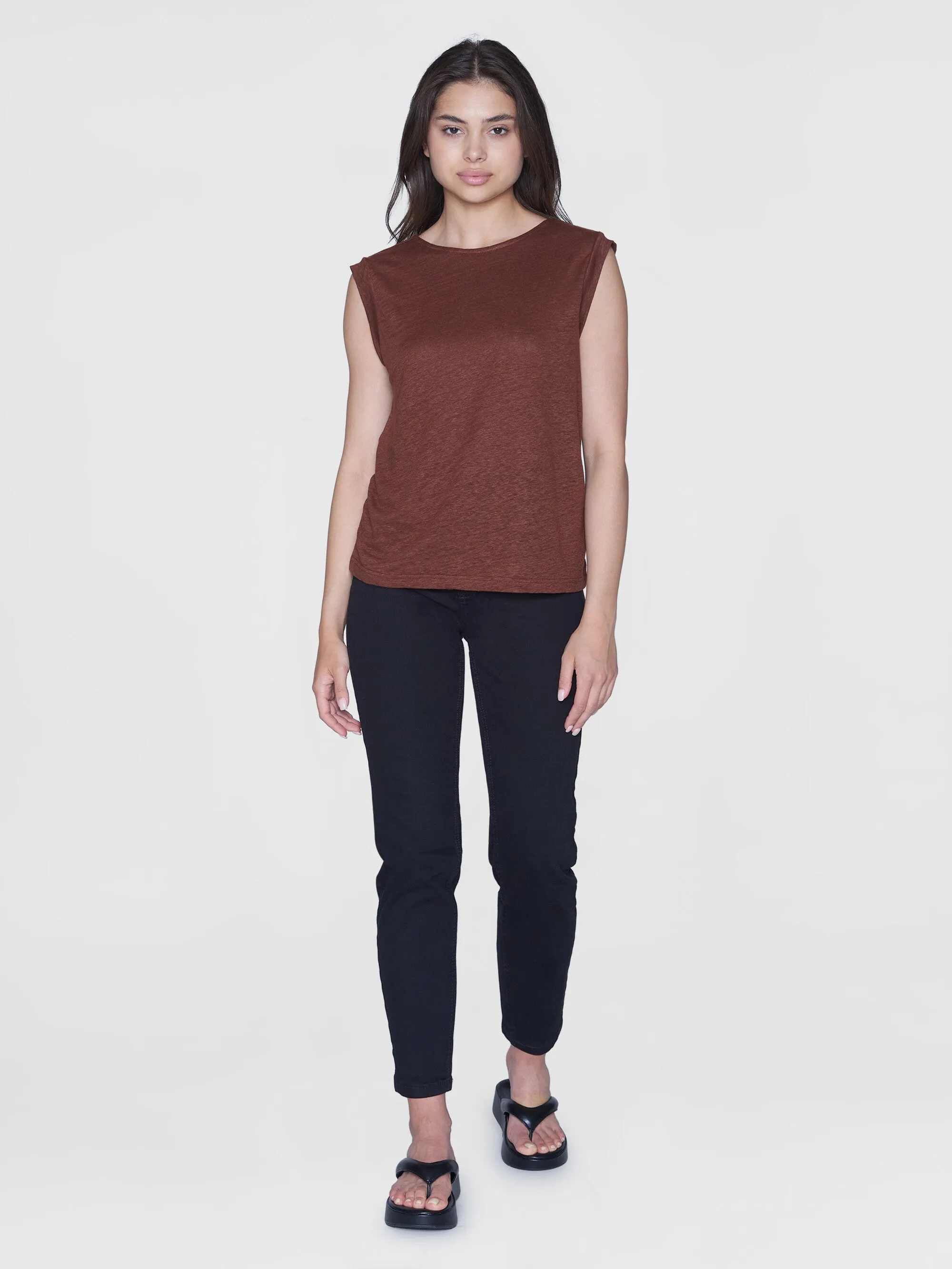 Loose fold up linen t-shirt - Tiramisu