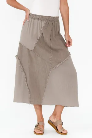 Lunar Taupe Linen Frayed Skirt