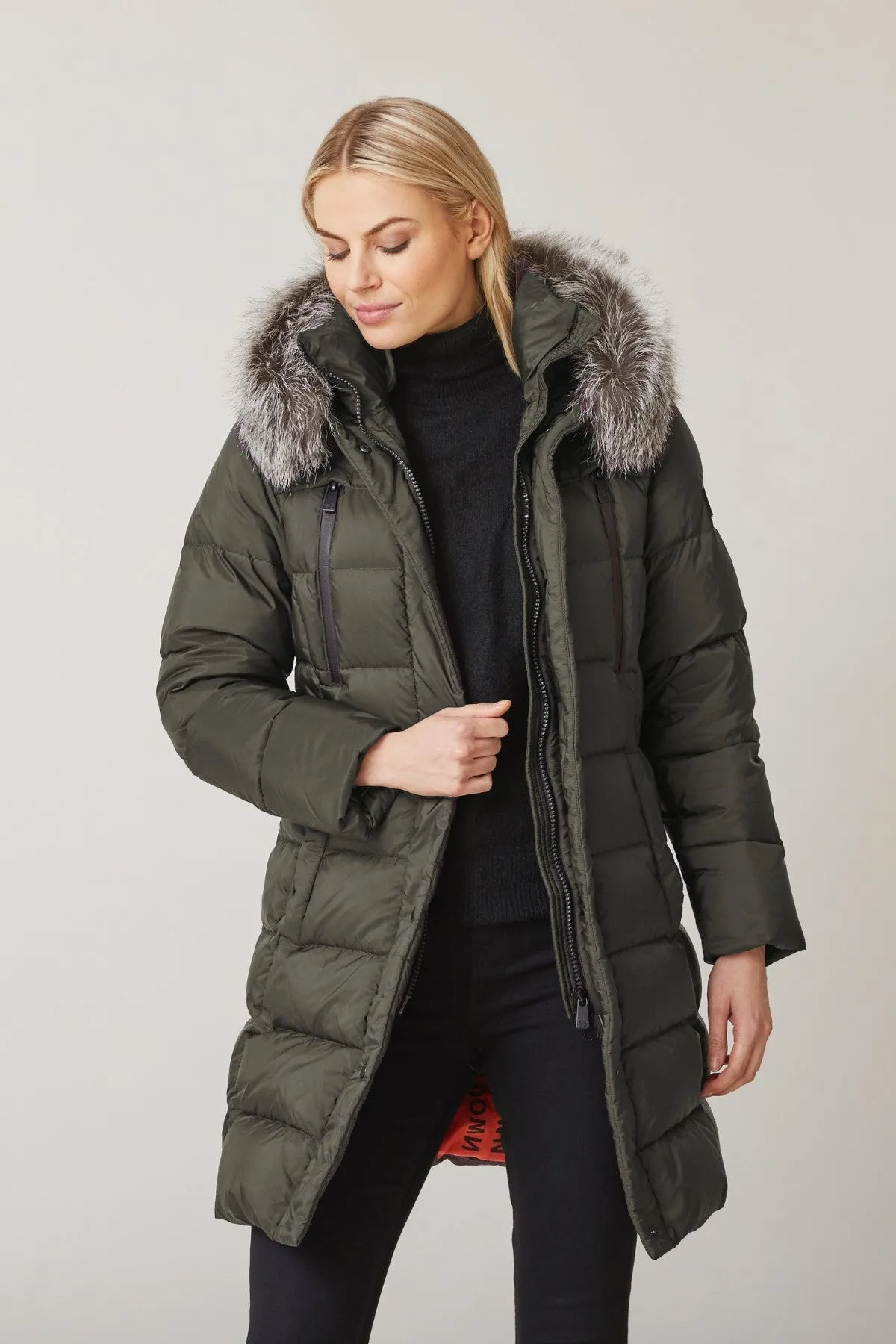 MADELEINE Down Coat with Silver Fox Fur Hood 2256