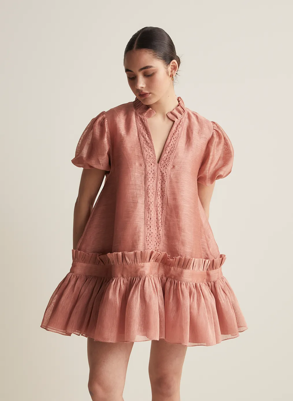 Marcel Silk Linen Mini Smock Dress | Rose