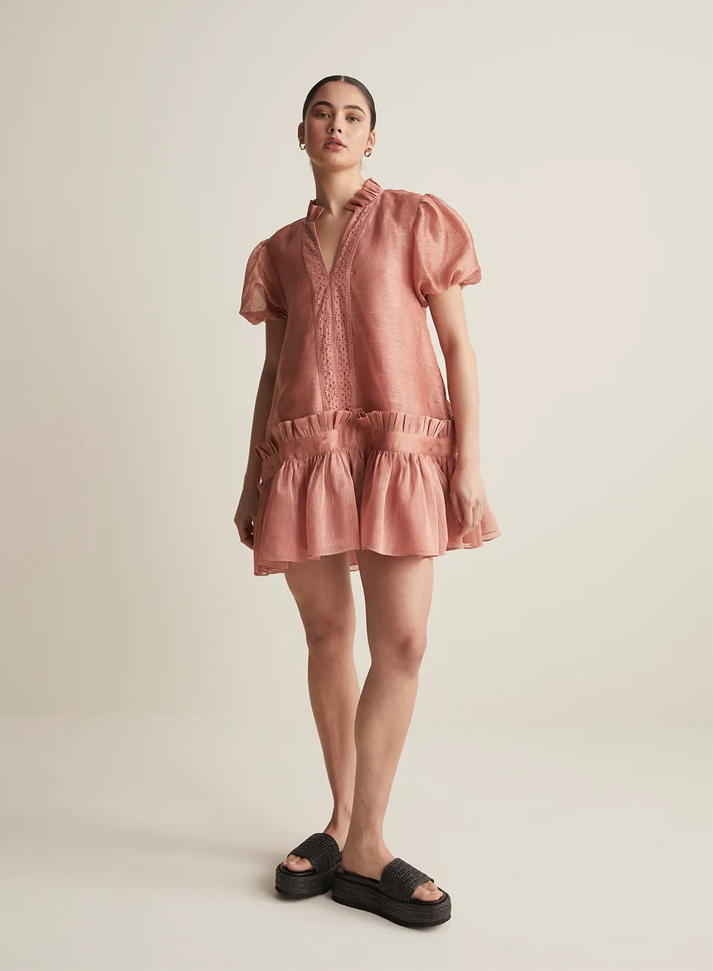 Marcel Silk Linen Mini Smock Dress | Rose