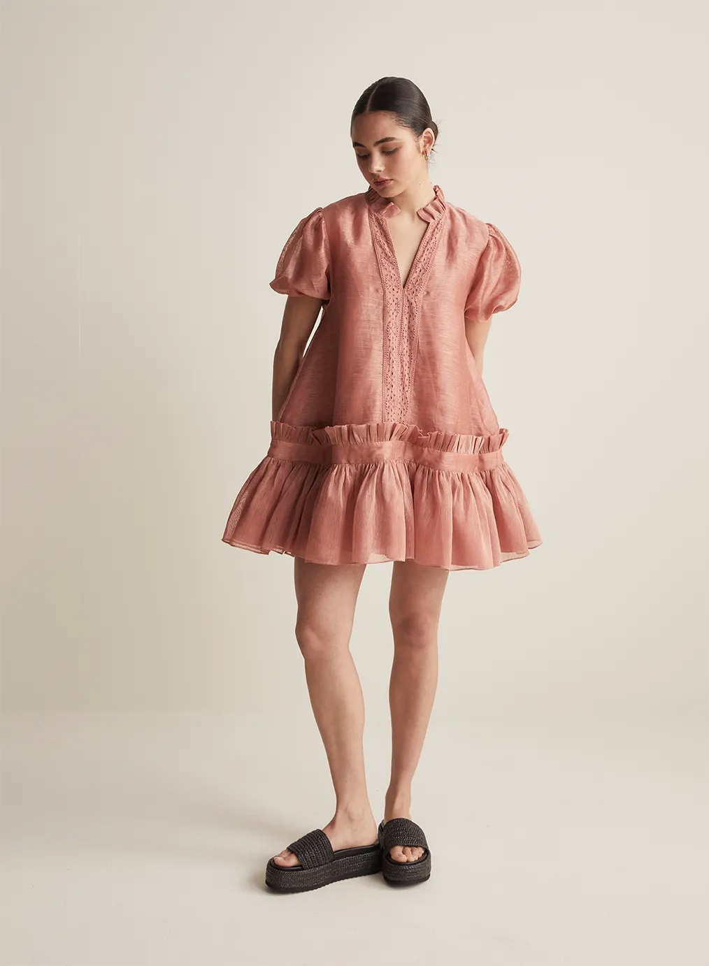 Marcel Silk Linen Mini Smock Dress | Rose