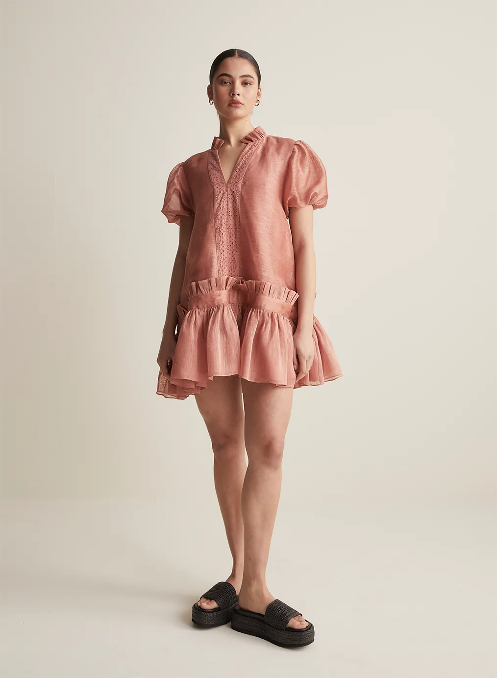 Marcel Silk Linen Mini Smock Dress | Rose