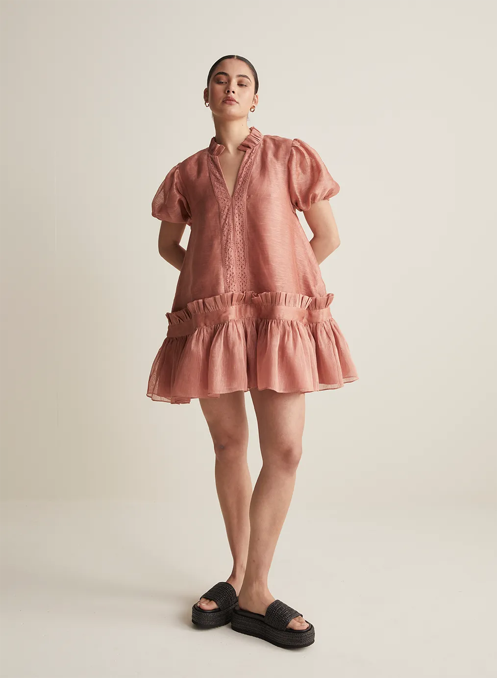 Marcel Silk Linen Mini Smock Dress | Rose