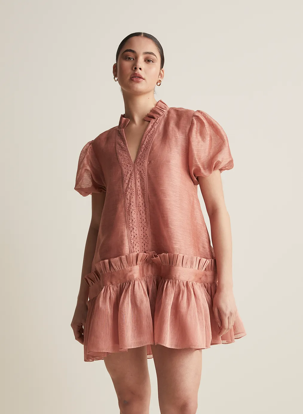 Marcel Silk Linen Mini Smock Dress | Rose