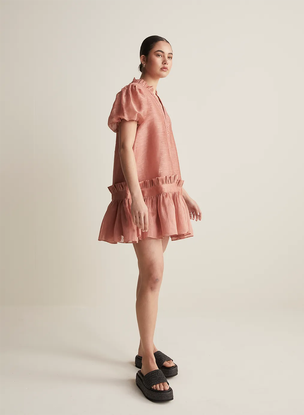 Marcel Silk Linen Mini Smock Dress | Rose