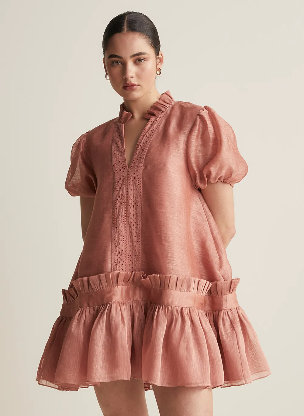 Marcel Silk Linen Mini Smock Dress | Rose