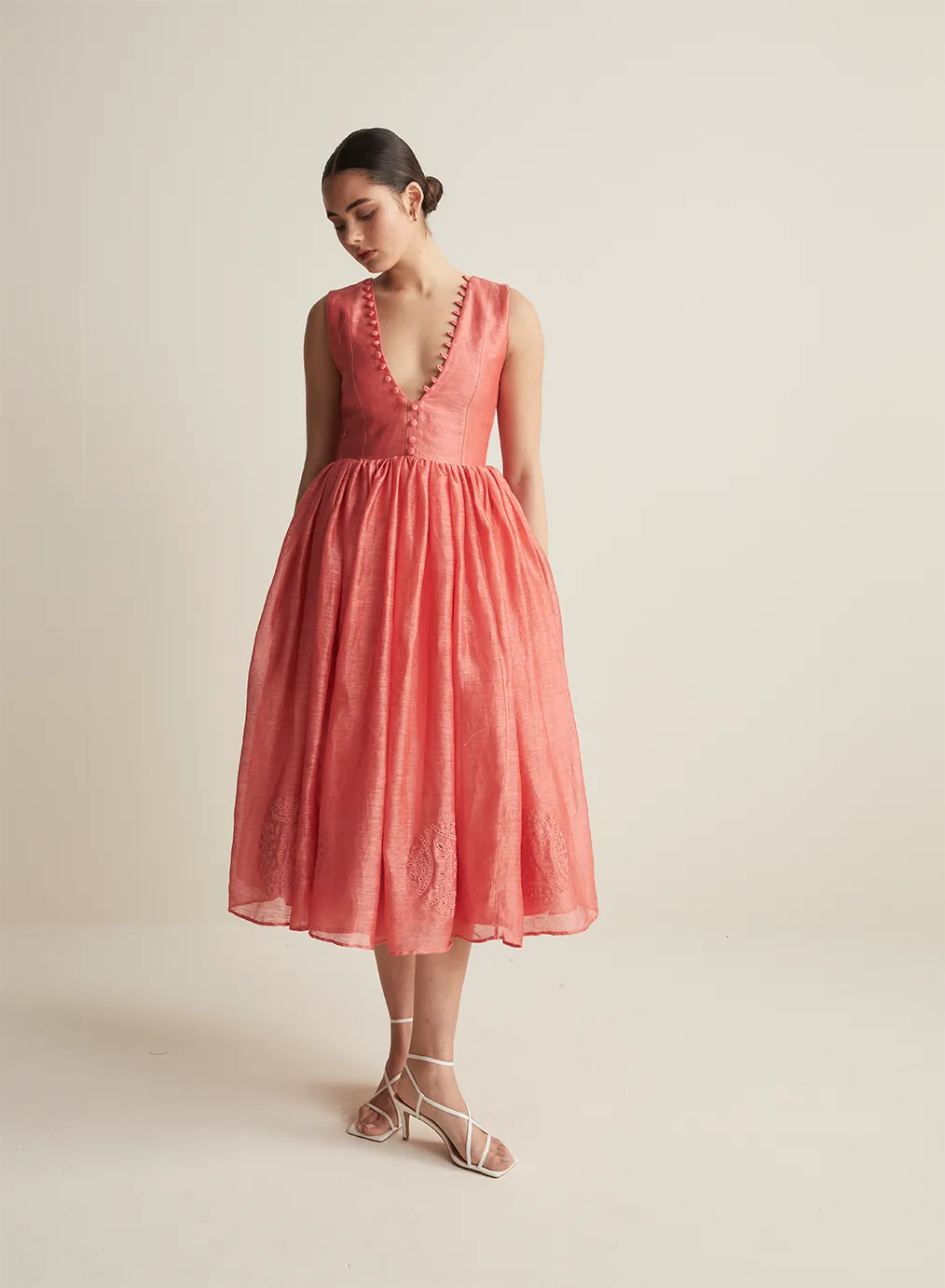 Marylin Silk Linen Midi Dress