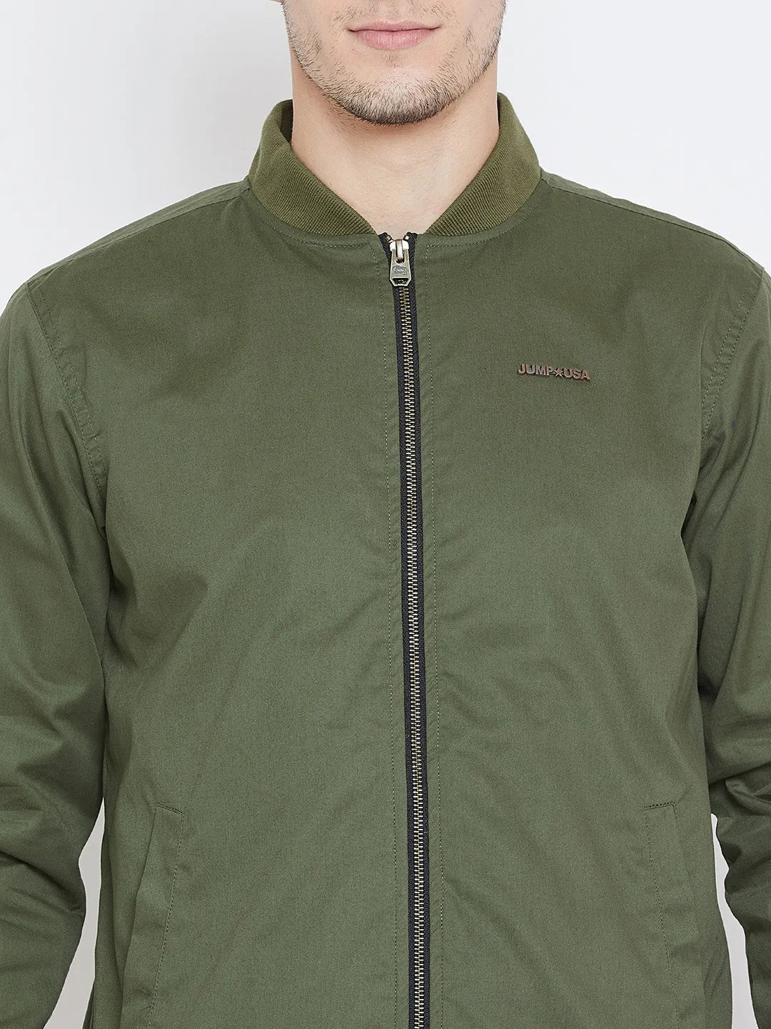 Men Casual Olive Bomber Jacket