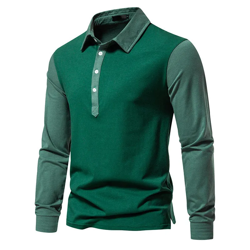 Men Turnover Collar Bicolor Long Sleeves T-Shirt