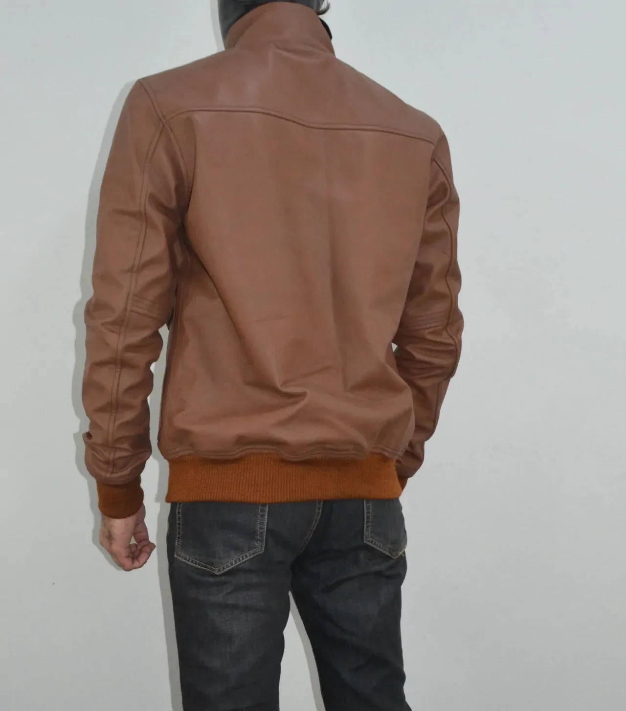 Mens A-1 Flight Tan Bomber Style Ribbed Leather Jacket For Mens