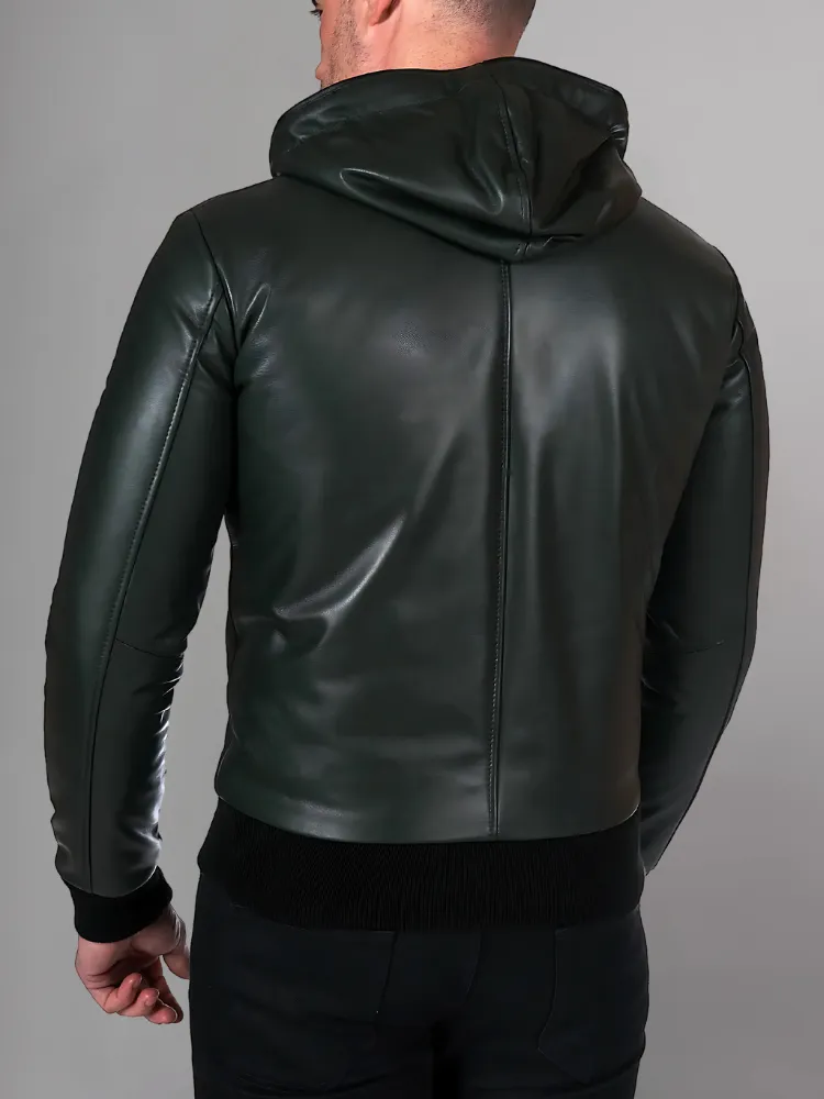 Mens Elegant Green Bomber Leather Jacket