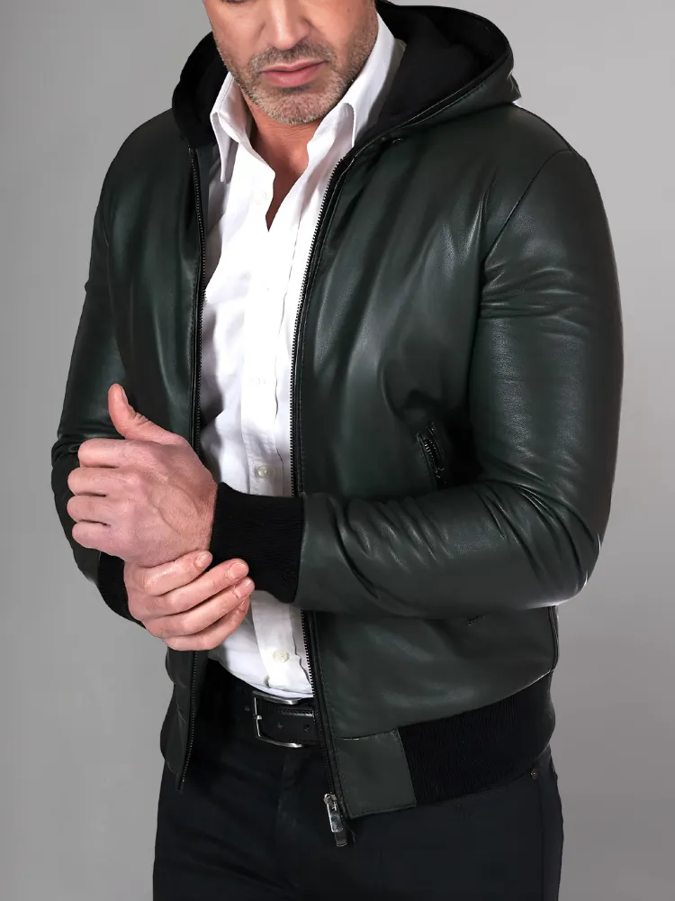 Mens Elegant Green Bomber Leather Jacket