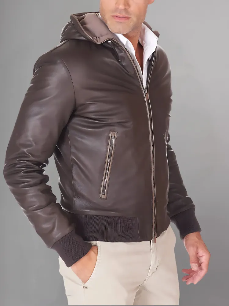 Mens Elegant Green Bomber Leather Jacket