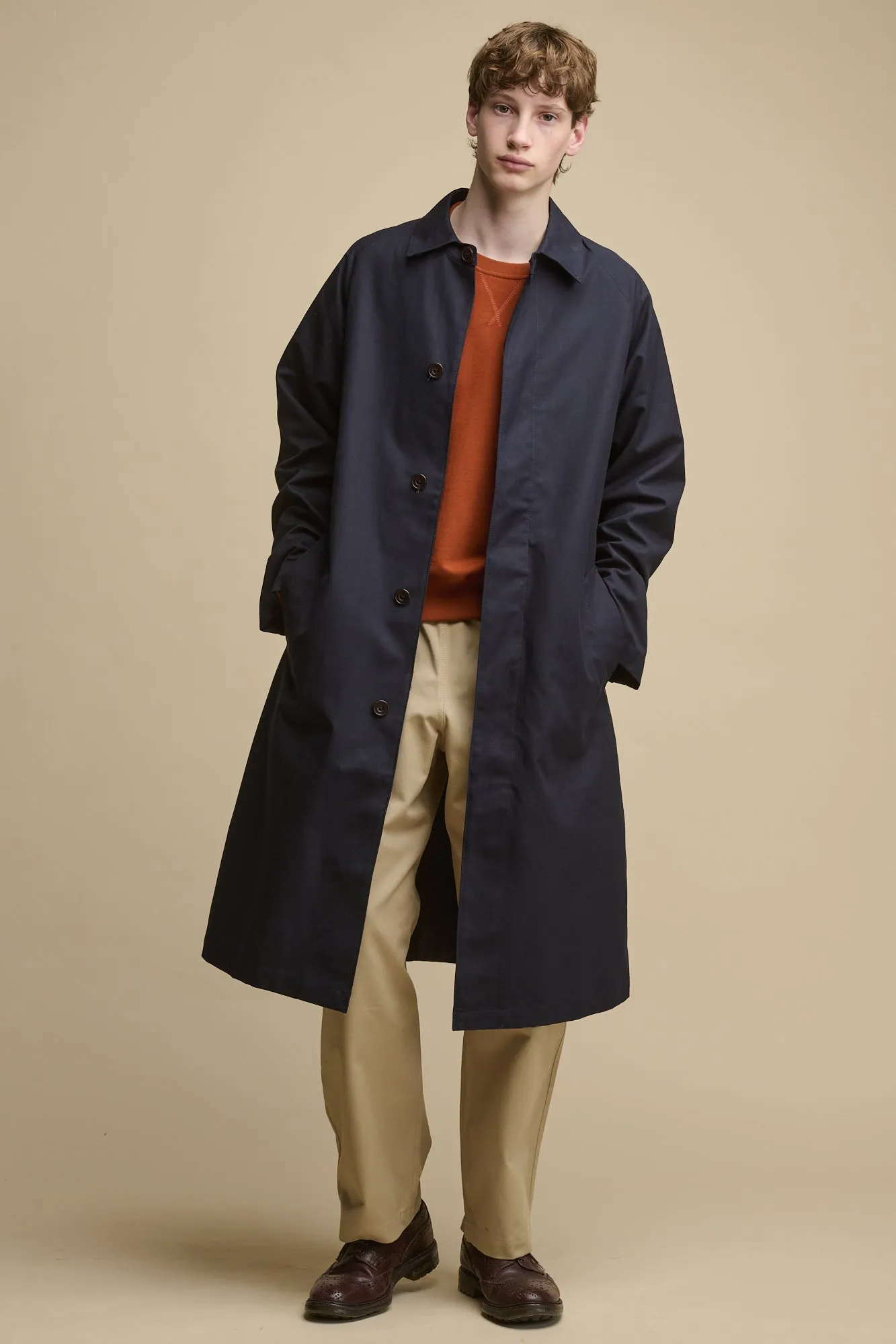 Men's Frank Belted Raglan Raincoat - Navy