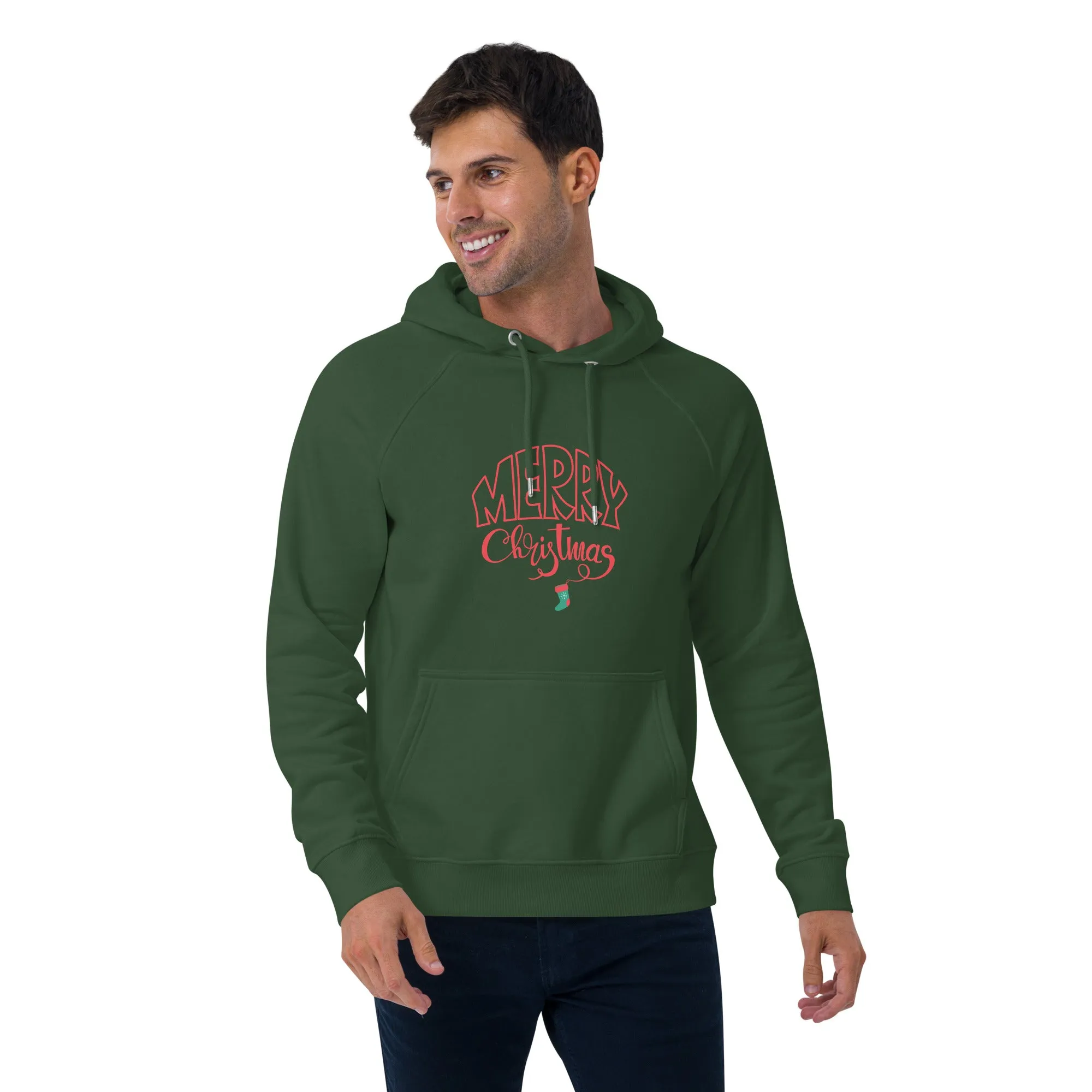 Merry Christmas Red Graphic Men Eco Raglan Hoodie