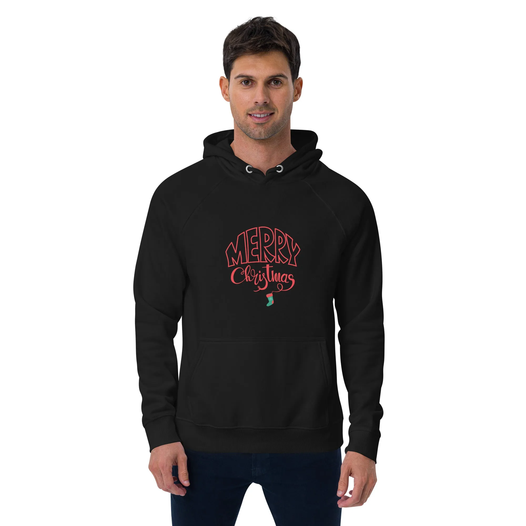 Merry Christmas Red Graphic Men Eco Raglan Hoodie