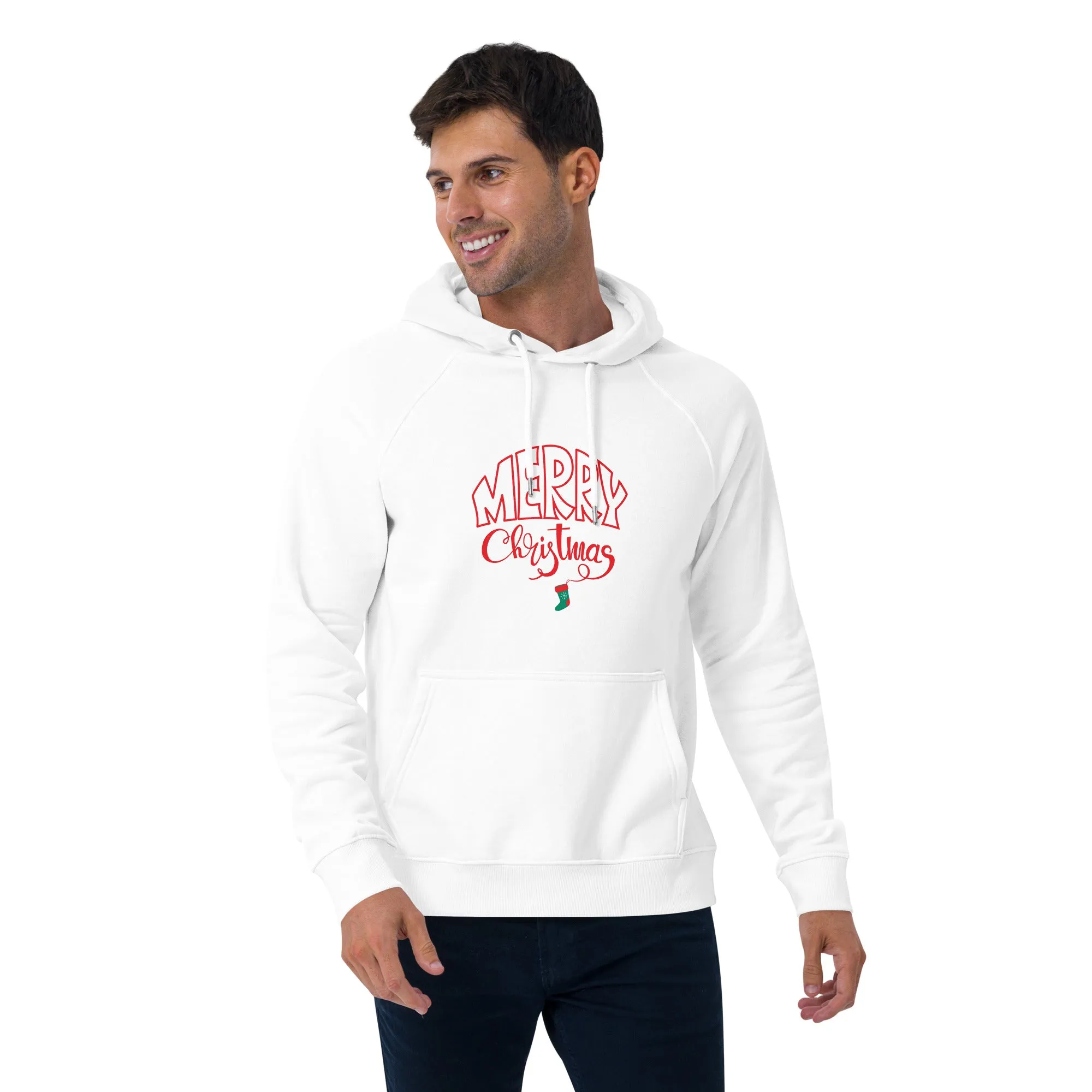 Merry Christmas Red Graphic Men Eco Raglan Hoodie