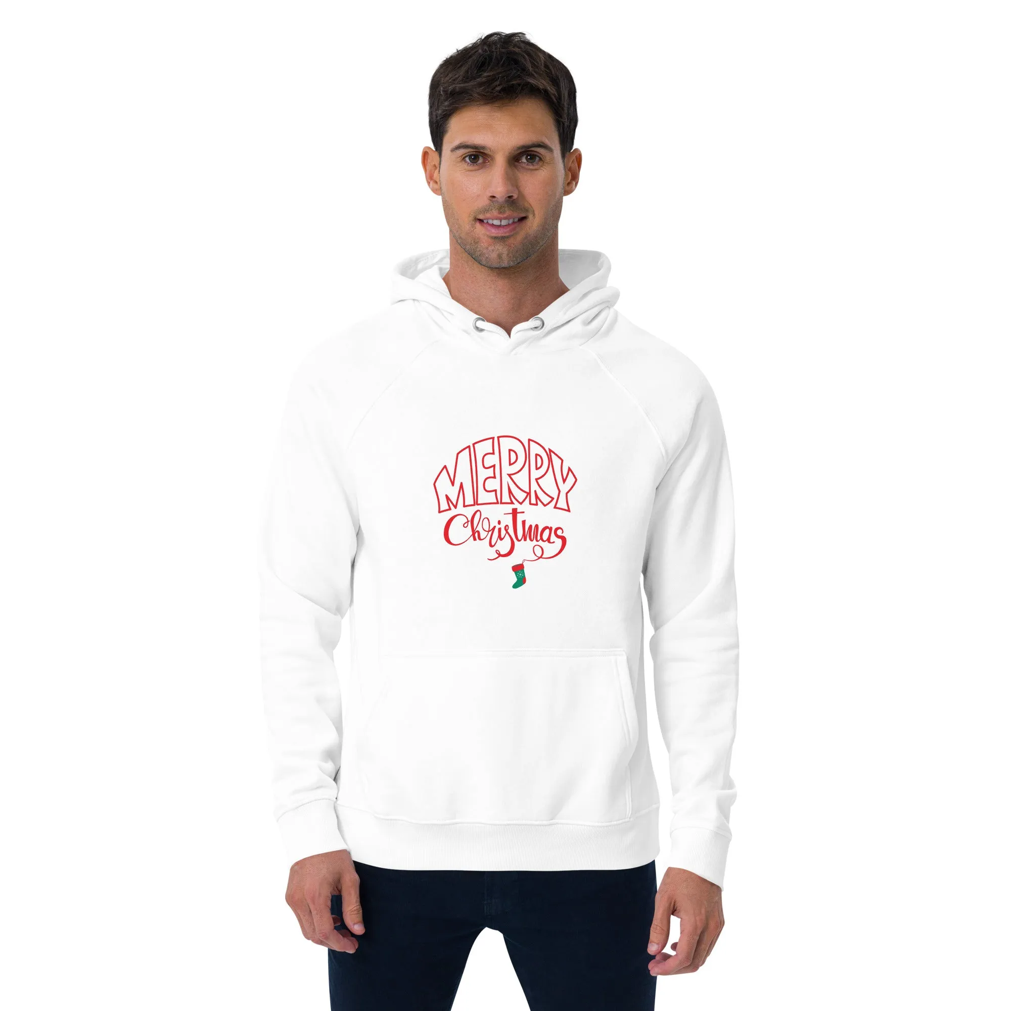 Merry Christmas Red Graphic Men Eco Raglan Hoodie