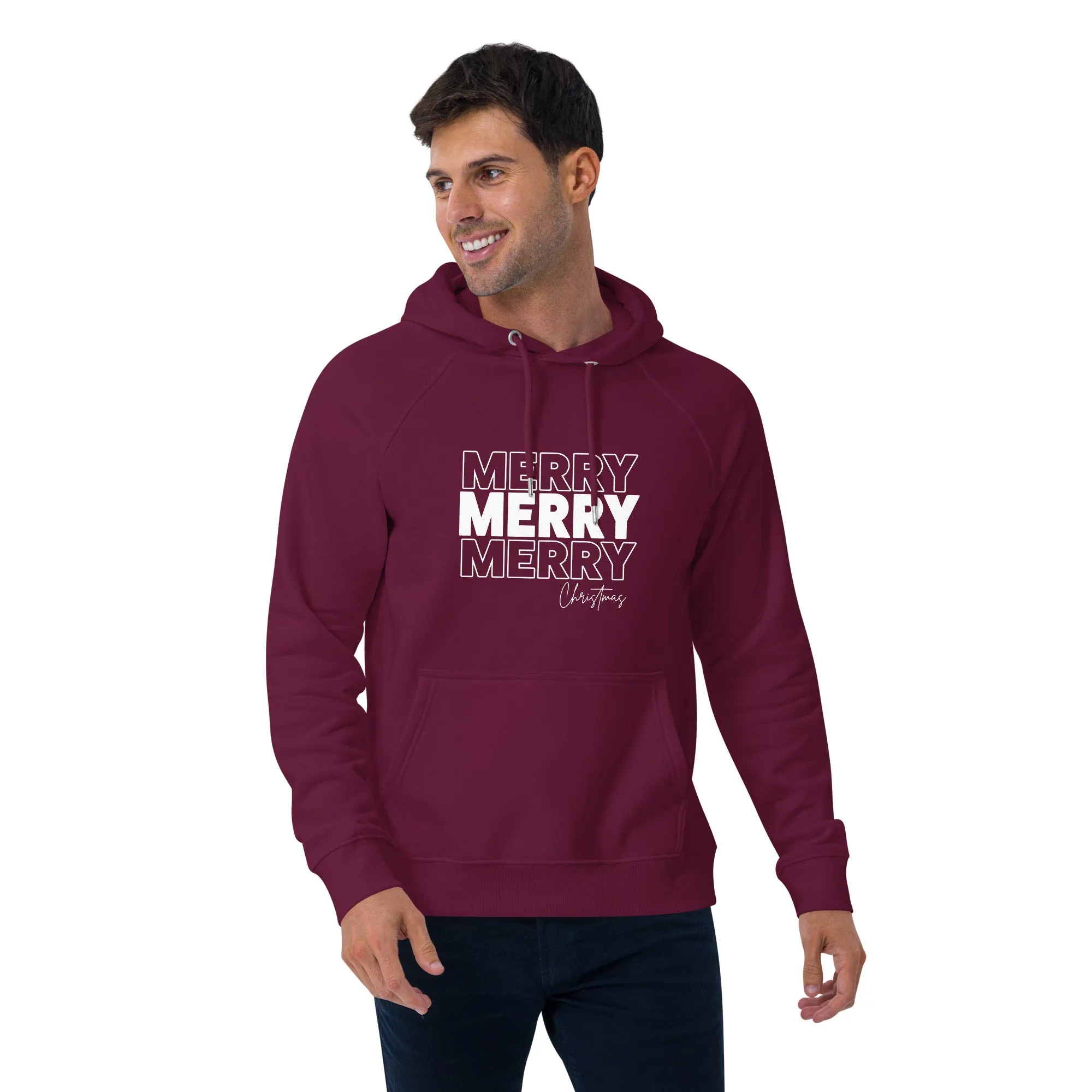 Merry Merry Merry Christmas Graphics Men Eco Raglan Hoodie