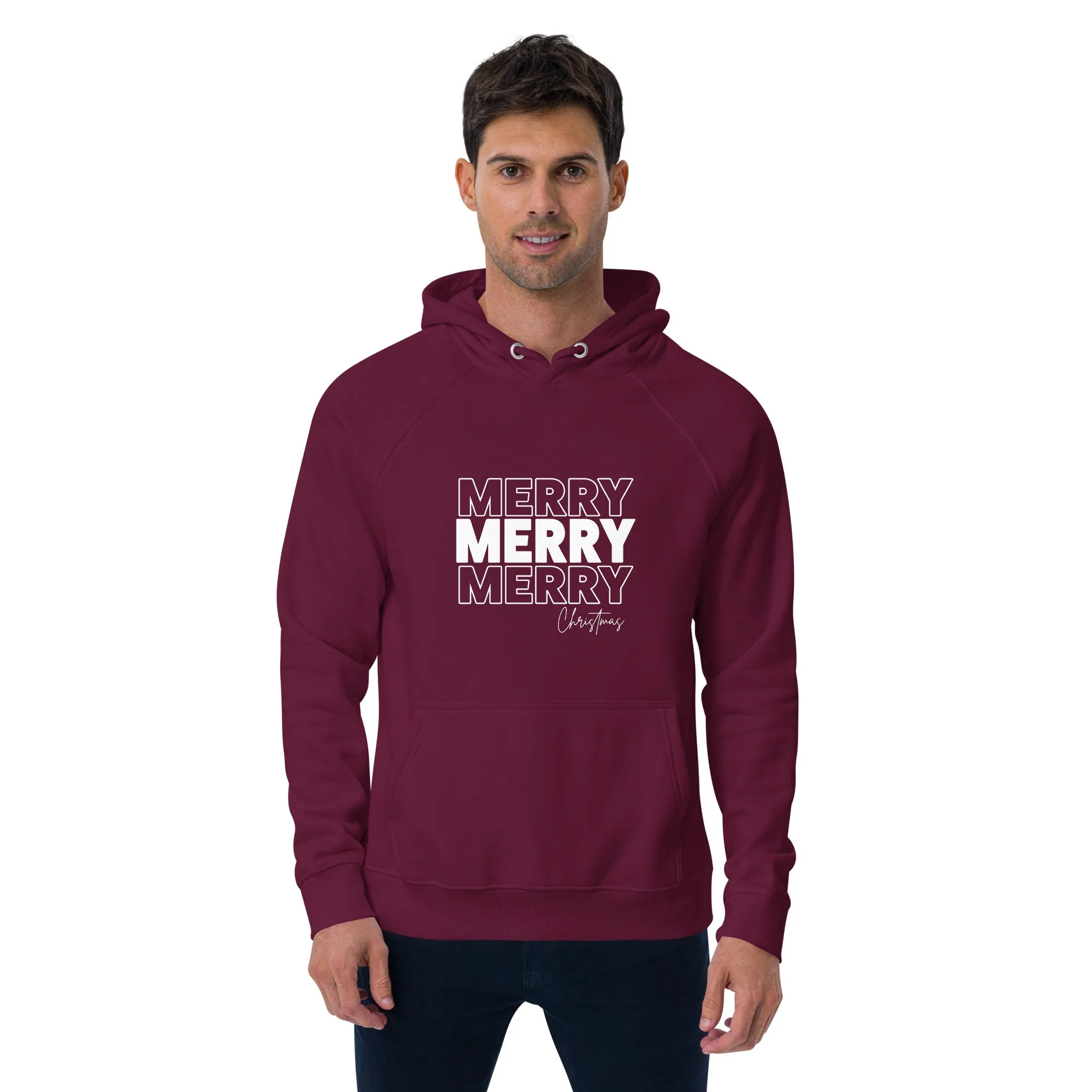 Merry Merry Merry Christmas Graphics Men Eco Raglan Hoodie