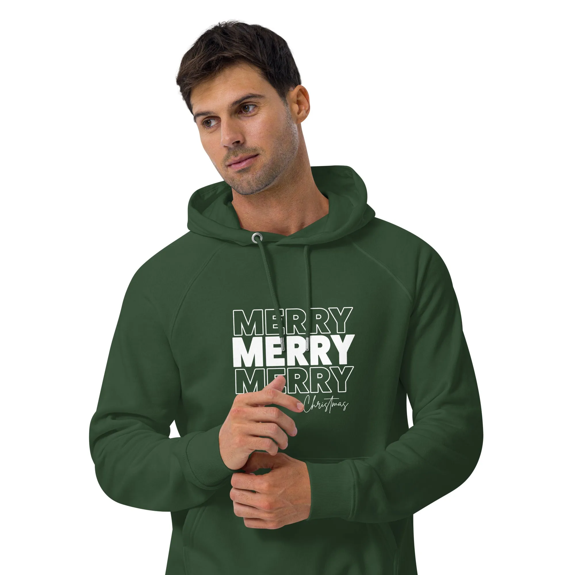 Merry Merry Merry Christmas Graphics Men Eco Raglan Hoodie