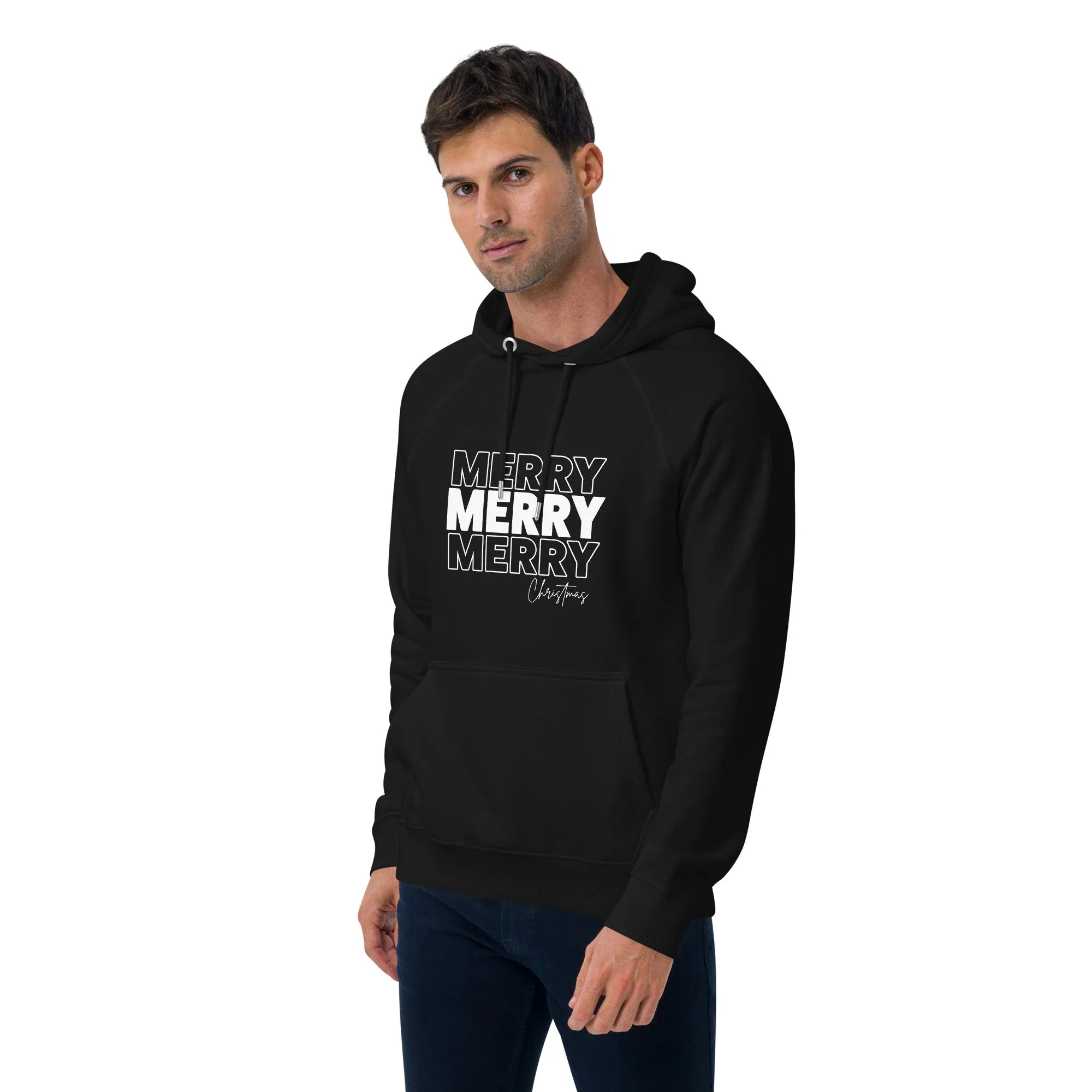 Merry Merry Merry Christmas Graphics Men Eco Raglan Hoodie