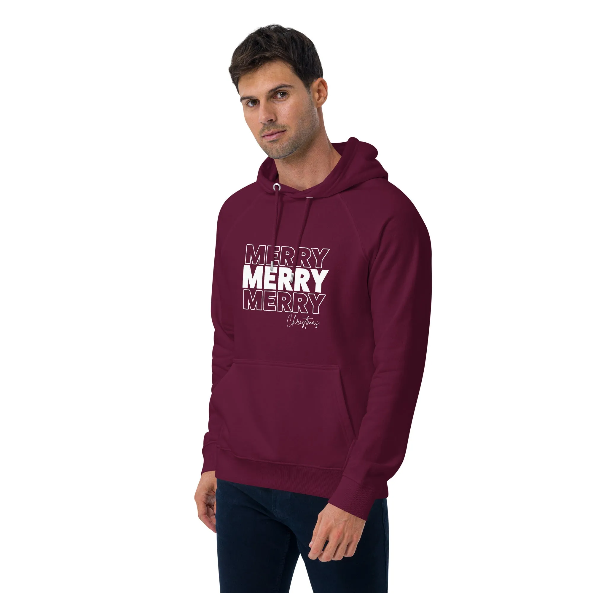 Merry Merry Merry Christmas Graphics Men Eco Raglan Hoodie