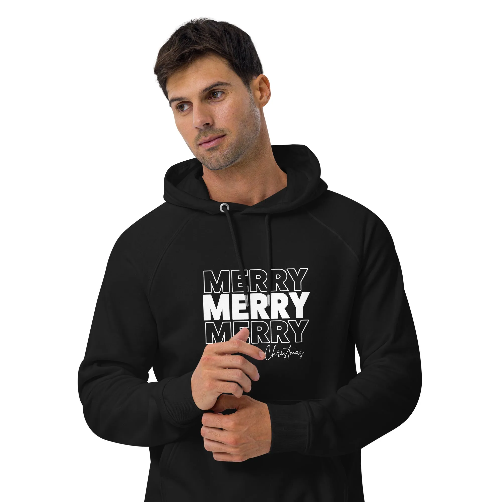 Merry Merry Merry Christmas Graphics Men Eco Raglan Hoodie