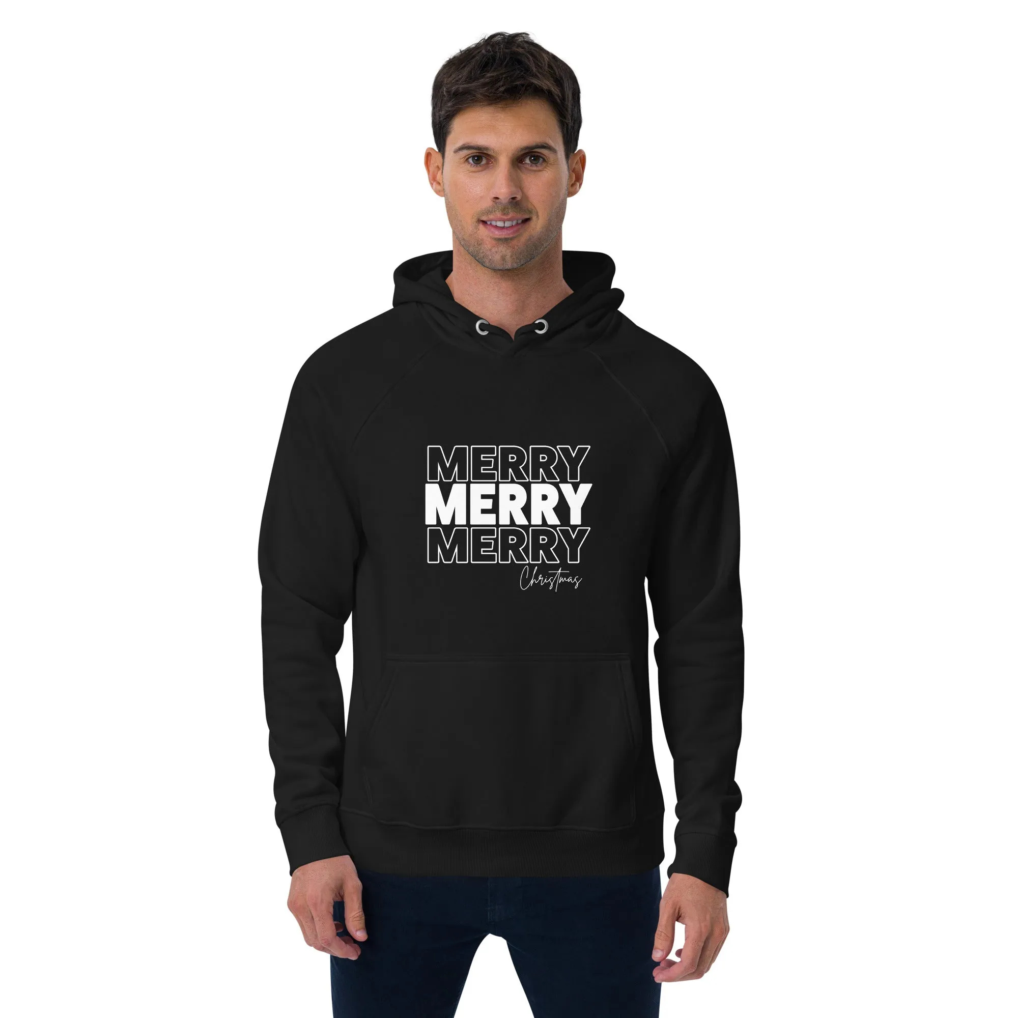 Merry Merry Merry Christmas Graphics Men Eco Raglan Hoodie