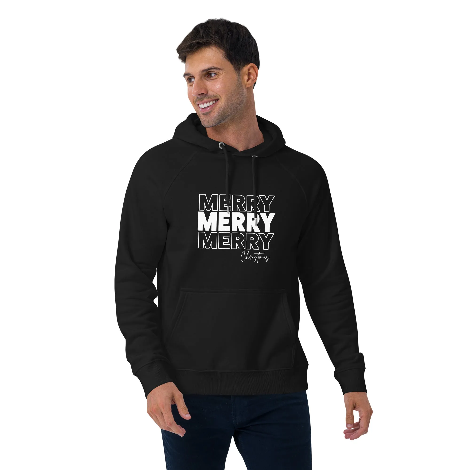 Merry Merry Merry Christmas Graphics Men Eco Raglan Hoodie