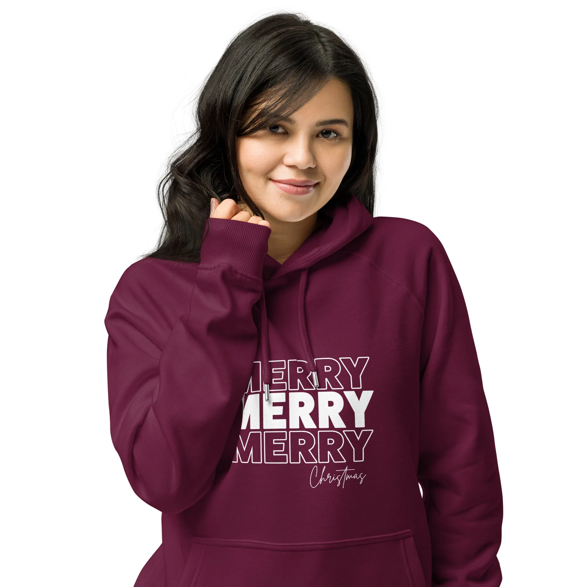 Merry Merry Merry Christmas Graphics Women Eco Raglan Hoodie