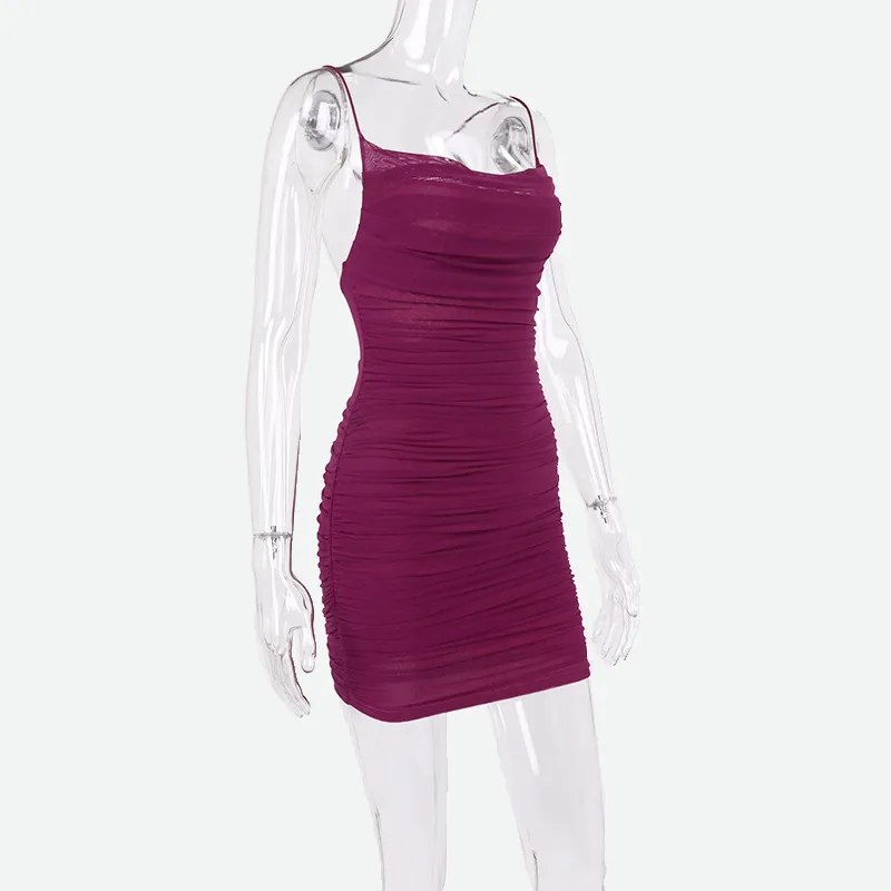 Mesh Bodycon Dress in Purple & Hot Pink