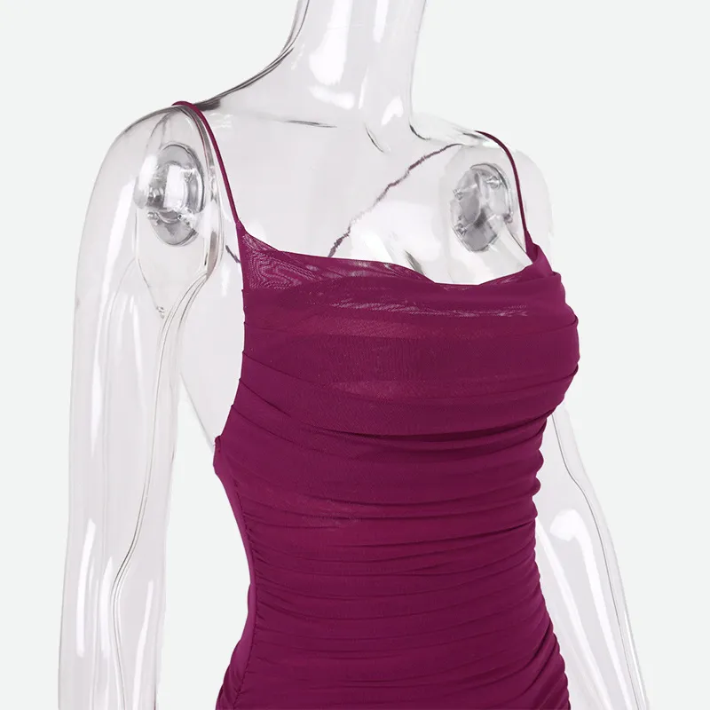 Mesh Bodycon Dress in Purple & Hot Pink