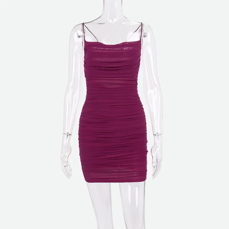 Mesh Bodycon Dress in Purple & Hot Pink