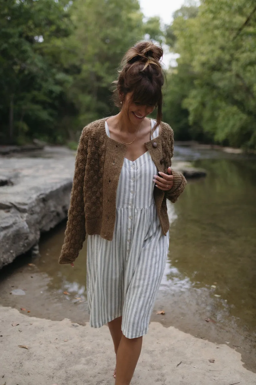 Mia Linen Dress in Green and White Stripe - XS and S